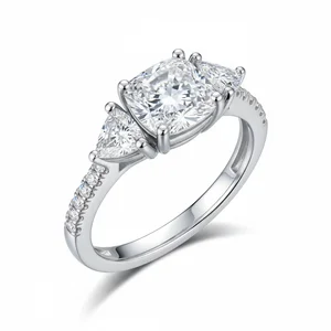 S925 Sterling Silver Moissanite Rings Platinum Plated Women Wedding Wholesale Factory OEM Supplier for Fine Jewelry Business