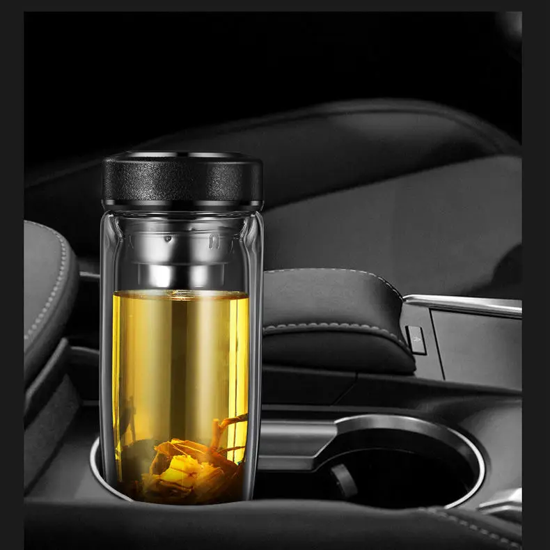 300ML 10 FL Oz Display Smart  Double Insulation Thermo Tea Infuser Borosilicate Glass Bottle with Infuser