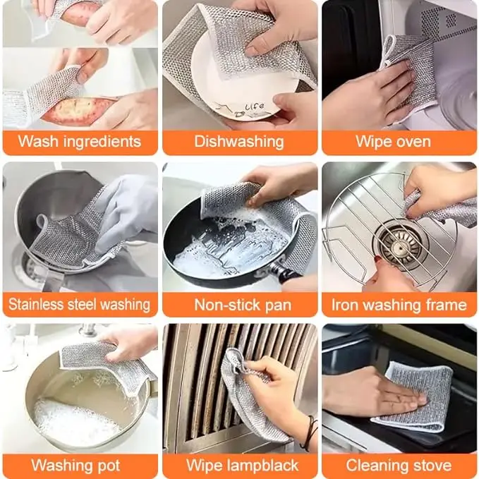 Reusable Wire Miracle Cleaning Cloths Powerful Cleaning Non-Scratch Wire Dishcloth Rag for Cookware, Sinks, Dishes, Stove Tops