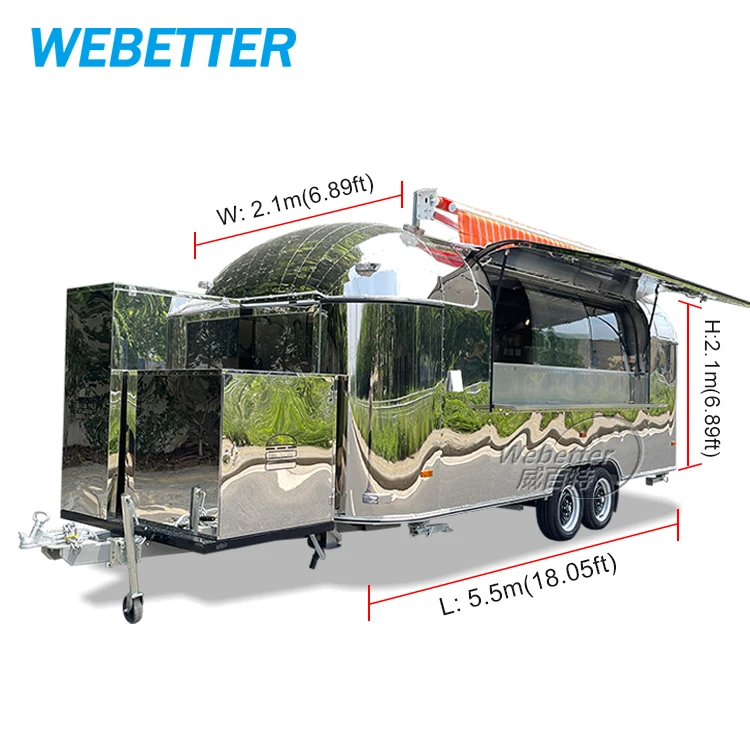 WEBETTER Mobile Mobile Food Trailers Fully Equipped Stainless Steel Mobile Coffee Ice Cream Fast Food Truck With Full Kitchen