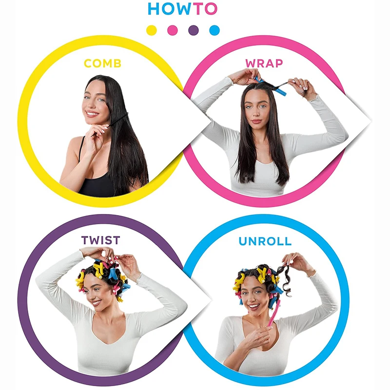 Factory Direct Sale 42Pcs/Pack Soft Foam Flexible Twist Curling Rods 7 Sizes Heatless Hair Rollers for Long and Short Hair
