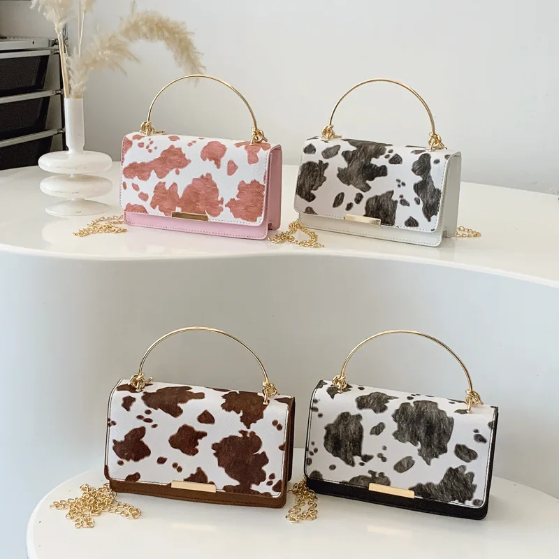 2025 New Simple Cow Pattern Women's Handbag PU Leather Shoulder