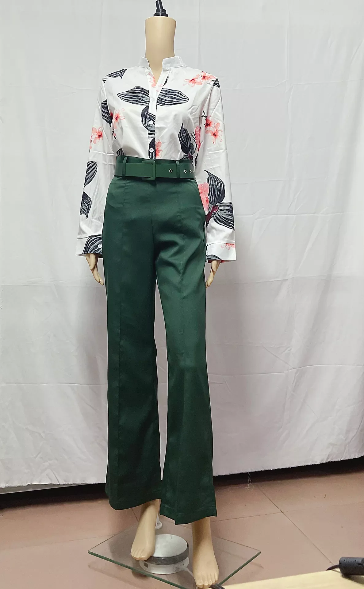 C7028 Latest Design Elegant Classic Two Piece Pants Set Women Long Sleeve Ladies Shirt and Pants Suit
