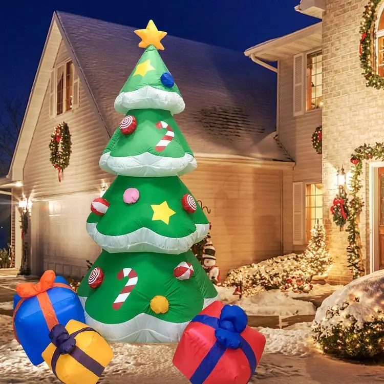 Blowup Lighted Outdoor Christmas Inflatable Tree With Gift Boxes For