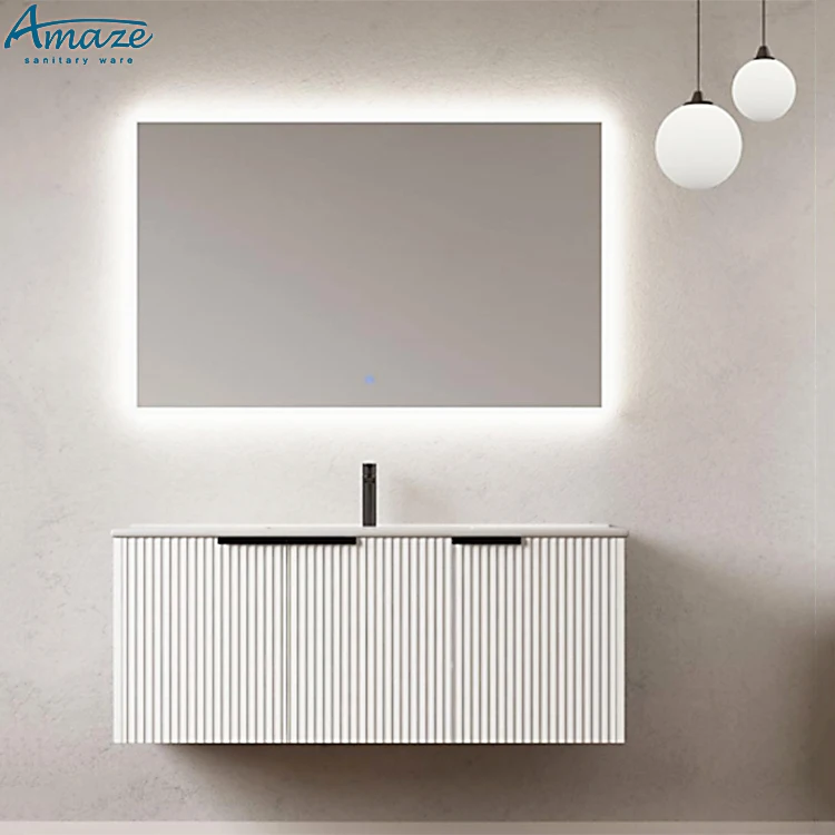 Customized design modern wall mounted vanity set PVC furniture bathroom cabinet with sink manufacture