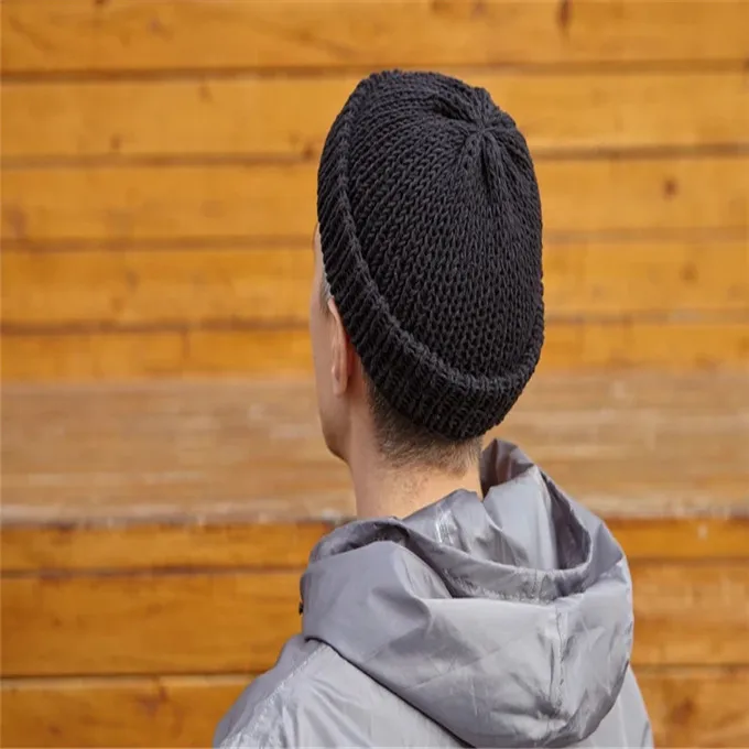 Fisherman Black Cotton Knitted Hat 