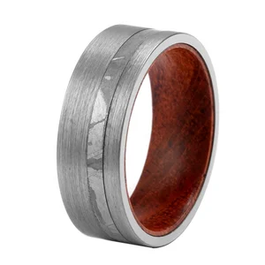 Custom Made Luxury Meteorite Ring Tungsten Ring with Real Meteorite and Rosewood Sleeve Mens Tungsten Wedding Bands
