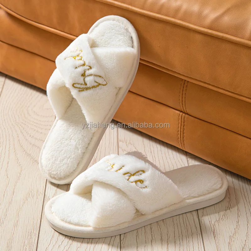 Women Ladies Wedding Bride White Fluffy Fur Plush Fuzzy Cross Indoor