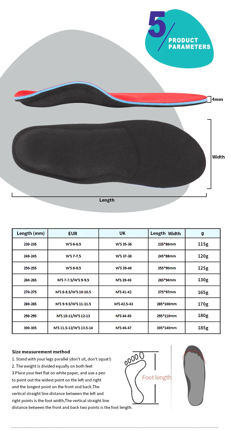 odm high quality comfortable cushions insole orthotic foot arch support shoe pad for shoes-42