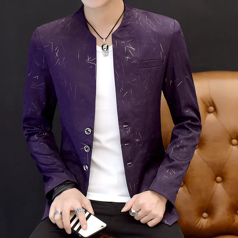 H 10% OFF Men's Suits casual collar youth handsome trend Slim print blazers blazer for men_voghion.com