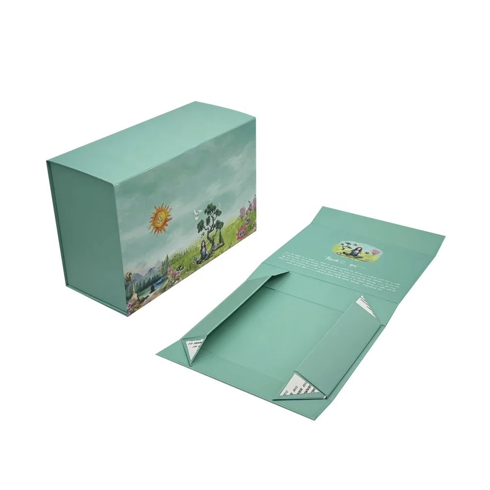 Free Design Cute High Quality Green Magnet Folding Box luxury  T-shirt paper gift storage packaging box factory