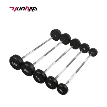 Hot selling weight lifting equipment gym fitness set tools Rubber round head Barbell fixed weight straight/curl