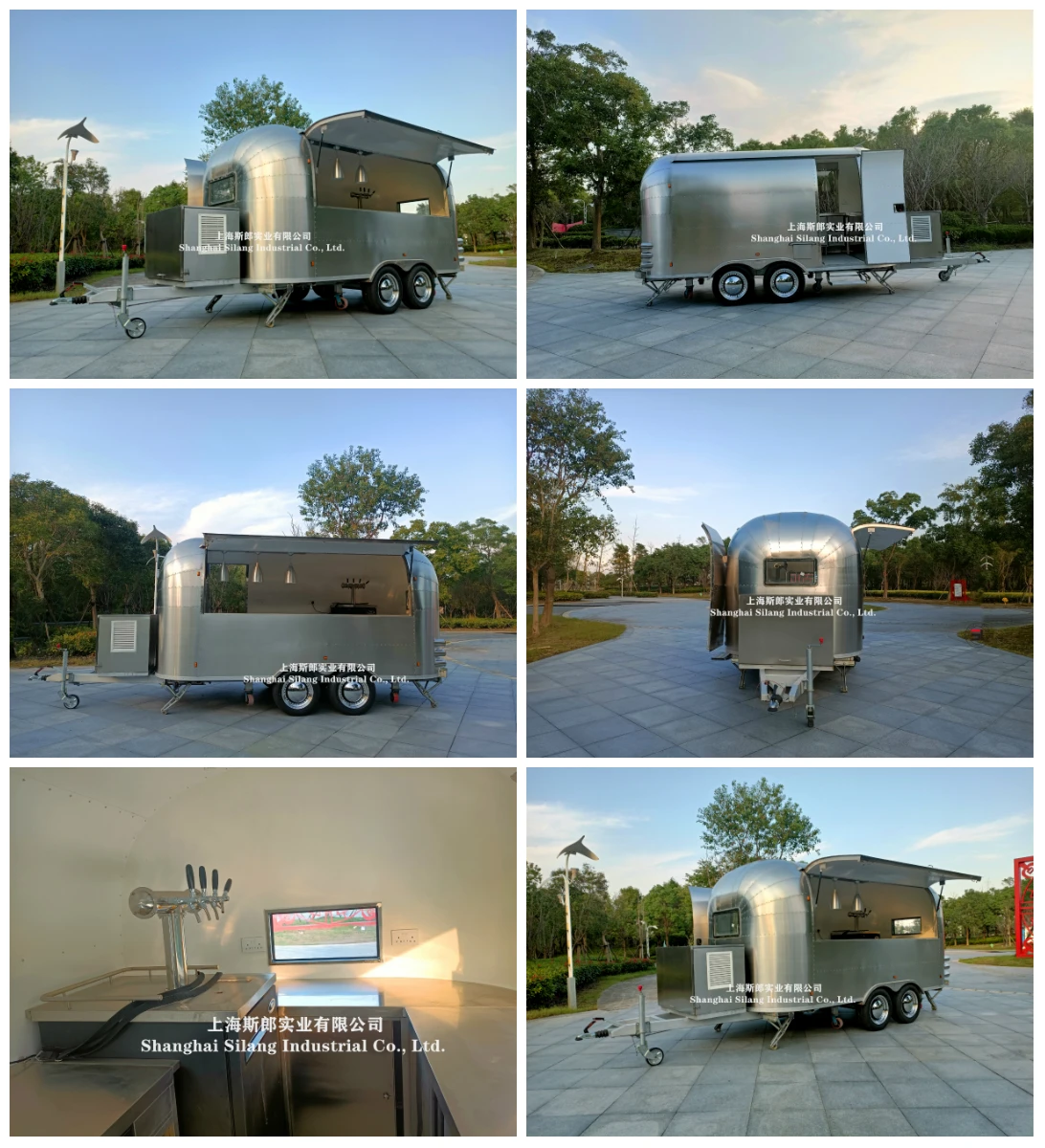 Airstream mobile camper kitchen pizza trailer with various cooking equipments salad refrigeration churro coffee food cart supplier