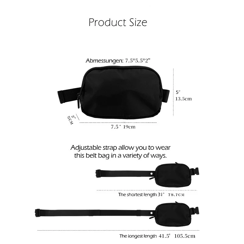 2l 3l Private Label Waterproof Nylon Straps Bum Hip Plus Size Belt Bag