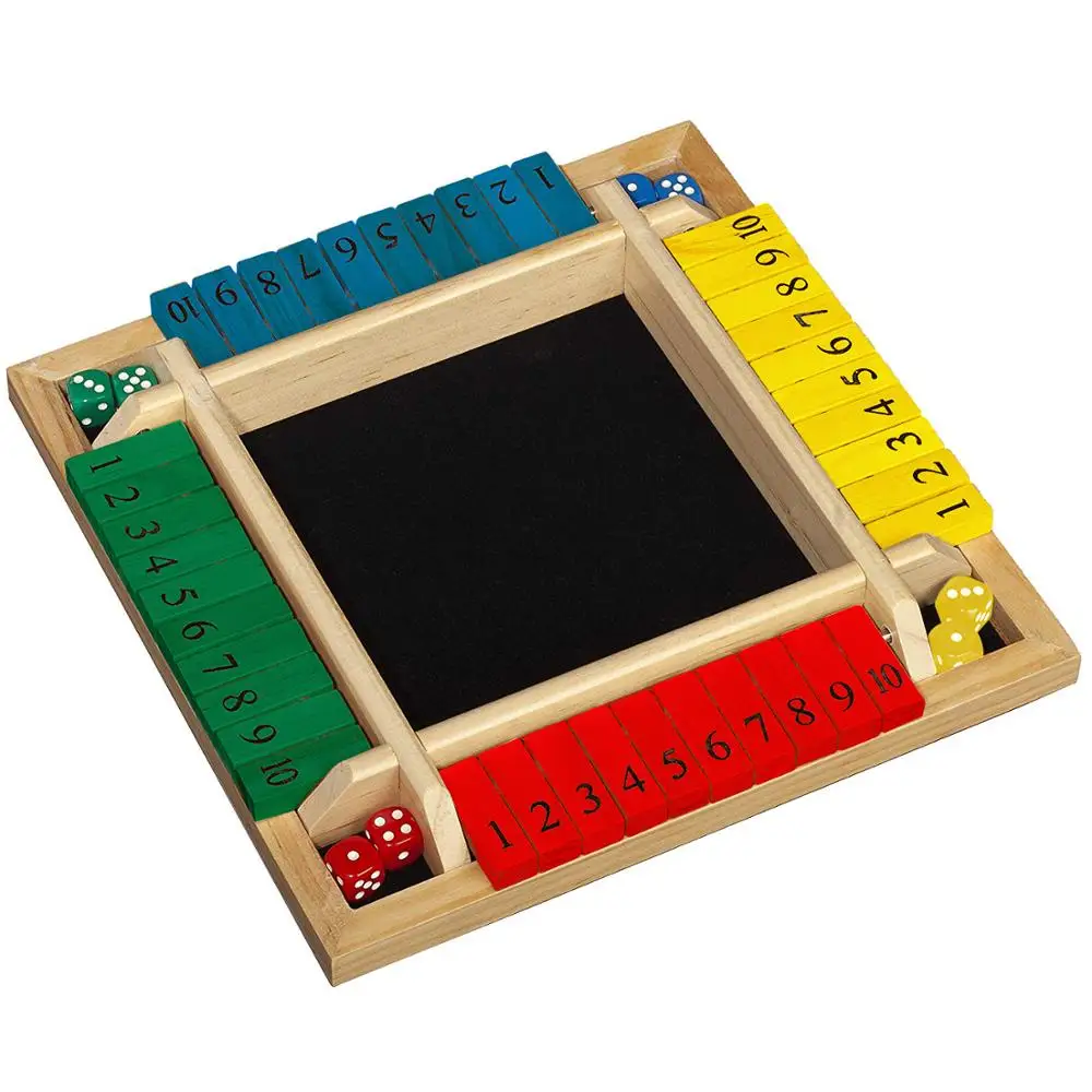 4 Color Wooden Shut the Box  4 Player  Game Set Including 8 Color Dice Mathematics Training Gift for Kids