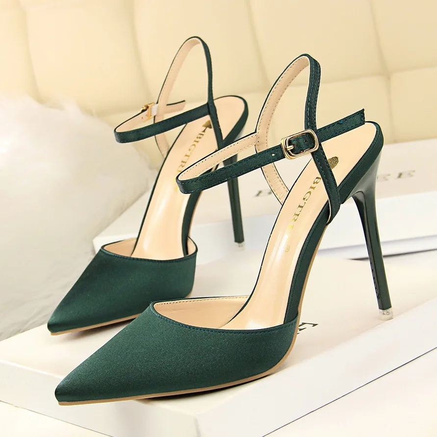 Moda Elegantes Zapatos Sólidos de Tacón Alto Sandalias Huecas Satinadas  comprar a buen precio — entrega gratuita, reseñas reales con fotos — Joom