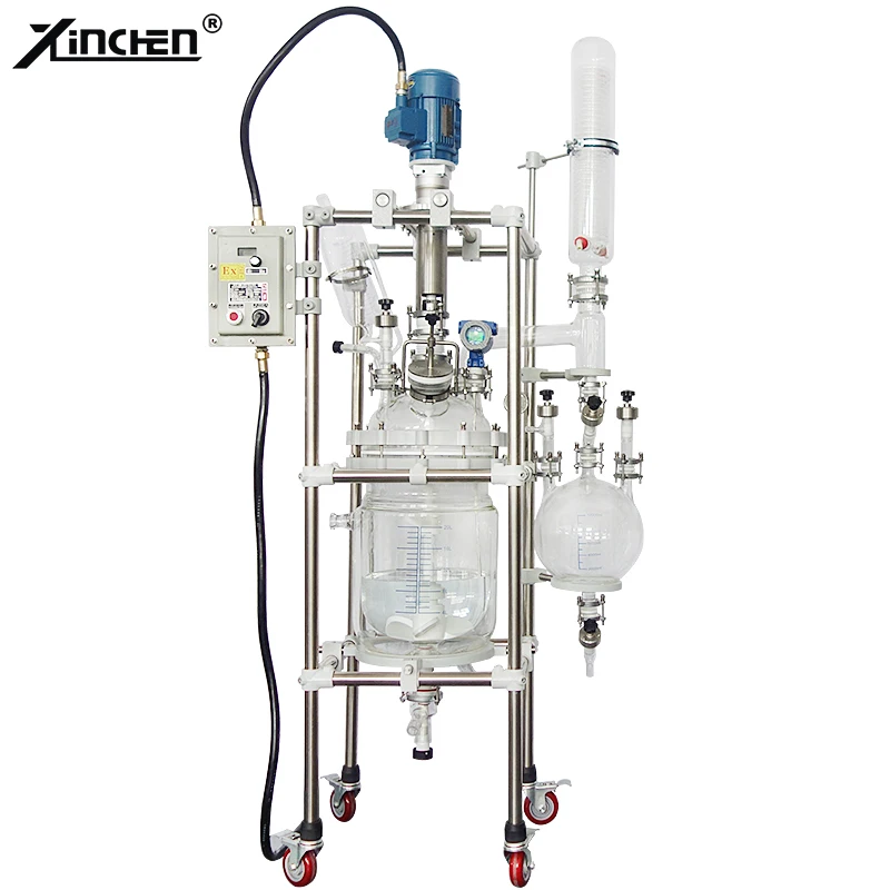 Glass Reactor For Sale Double layers Glass Reactor Jacketed Glass Reactor