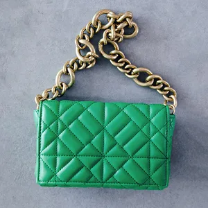 Wholesale Quilted Green Leather Chain Shoulder Sling Bag Ladies Handbag Purse for Women