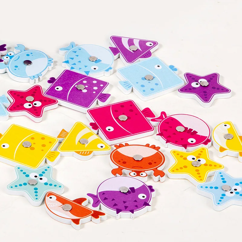 Holz-Angelspiel für Kinder Montessori Farb- und Formenerkennung Sortierbox Feinmotorik Lernspielzeug für Kinder