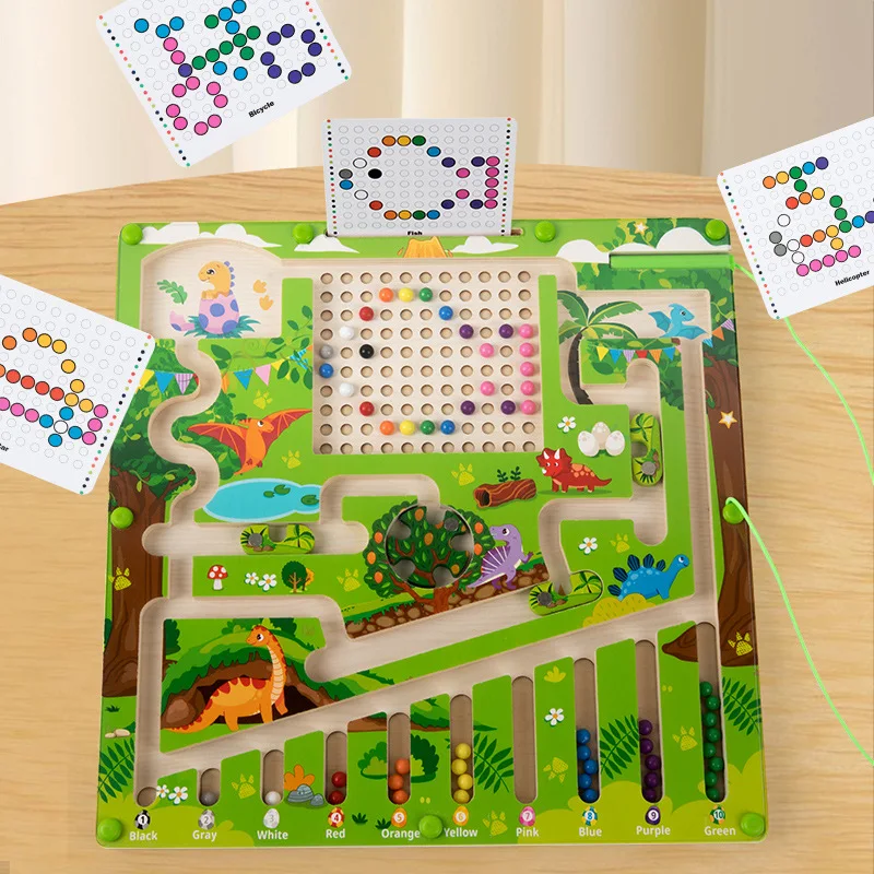 Jouet de labyrinthe magnétique en forme de dinosaure, puzzle en bois, planche d'activités, jouets Montessori pour enfants, garçons, filles, enfants d'âge préscolaire de 3, 4 et 5 ans