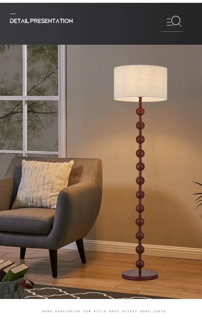 Custom European Retro Simple HotelLEDBedside Bedroom Living Room Study Wooden Fabric Shade Floor Lamp