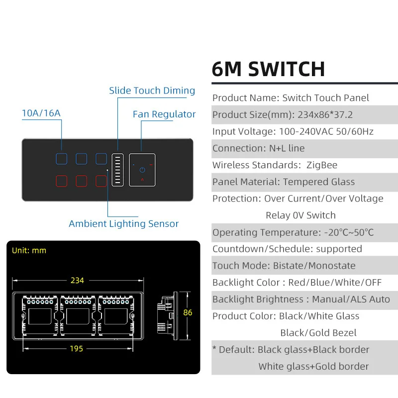 For Tuya Smart Life Zigbee Application Control Glass Touch Switch for India Standard 8M Home Multifunctional Combination 10A 240