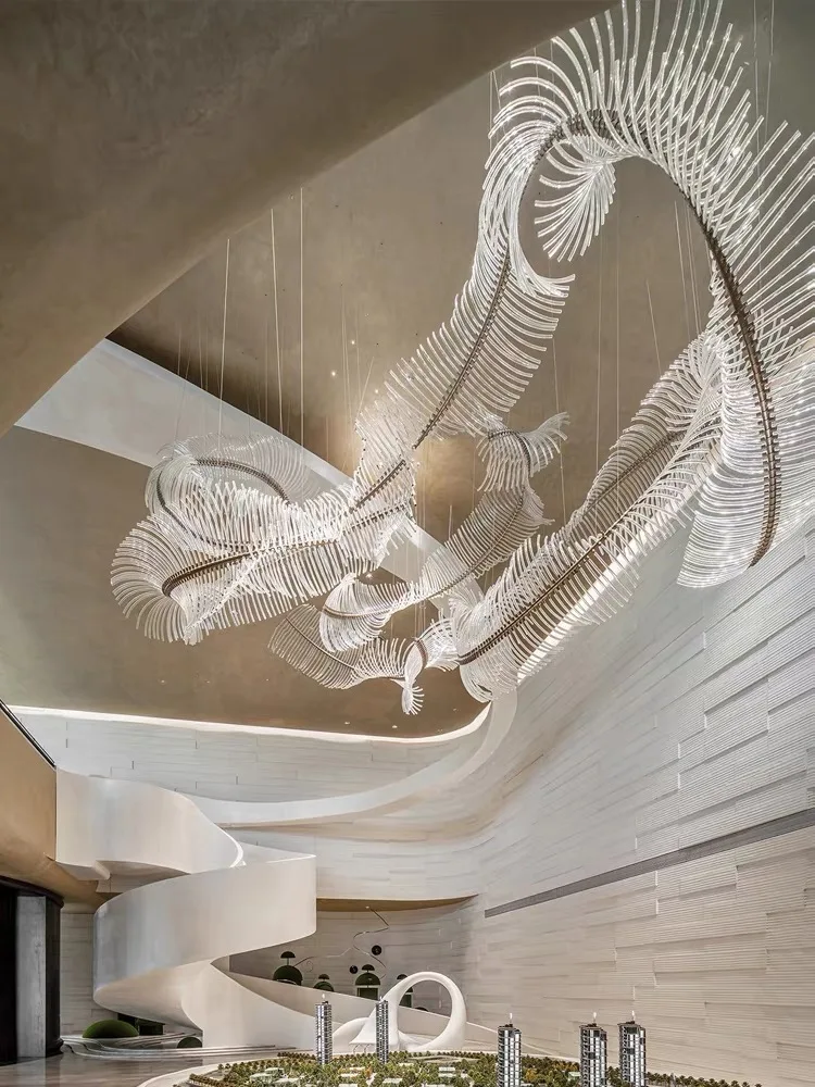 Factory Custom Commercial Space Wedding Modern Project Ktv Led Living Room Large Gold Long Shape Chandelier