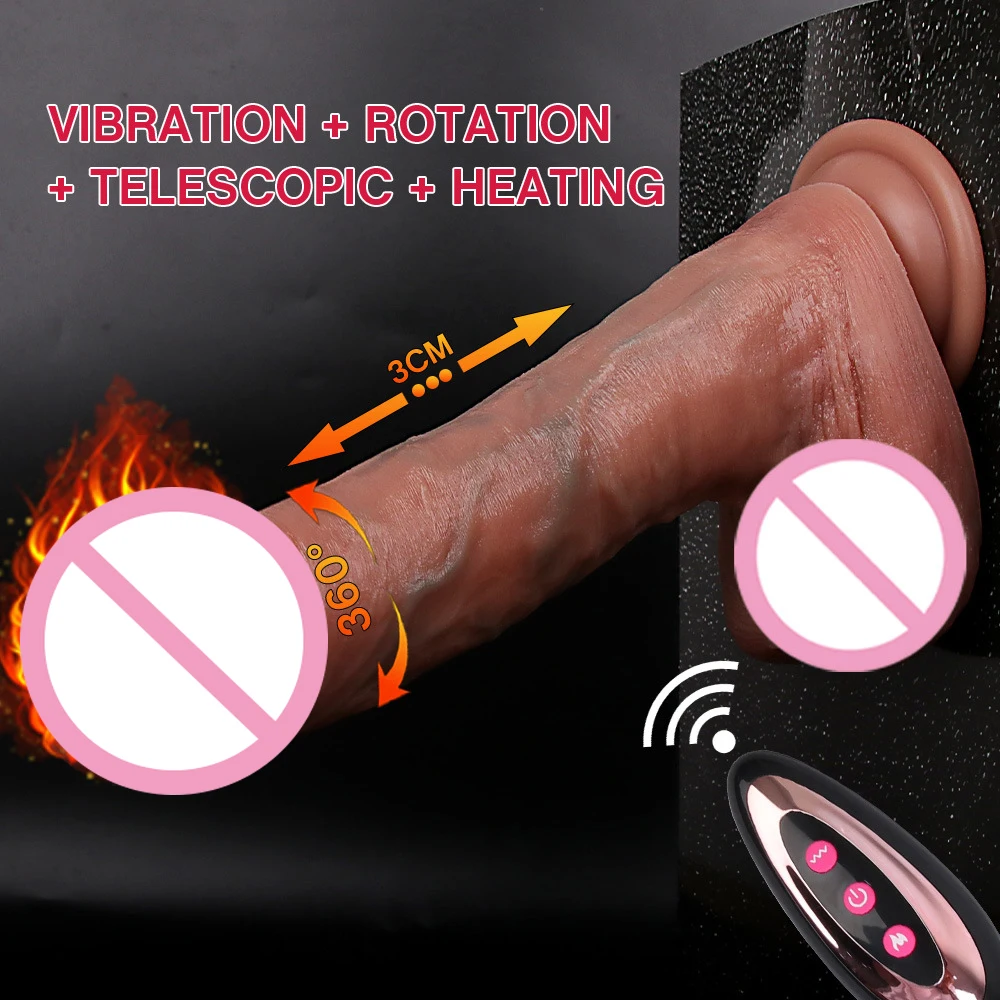 Realistic Remote Control Heating 4 in 1 Huge Big Black Cock Silicone Dildo XXL Vibrator Sex Sex Toy for Women