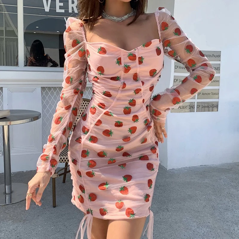 long sleeve strawberry dress