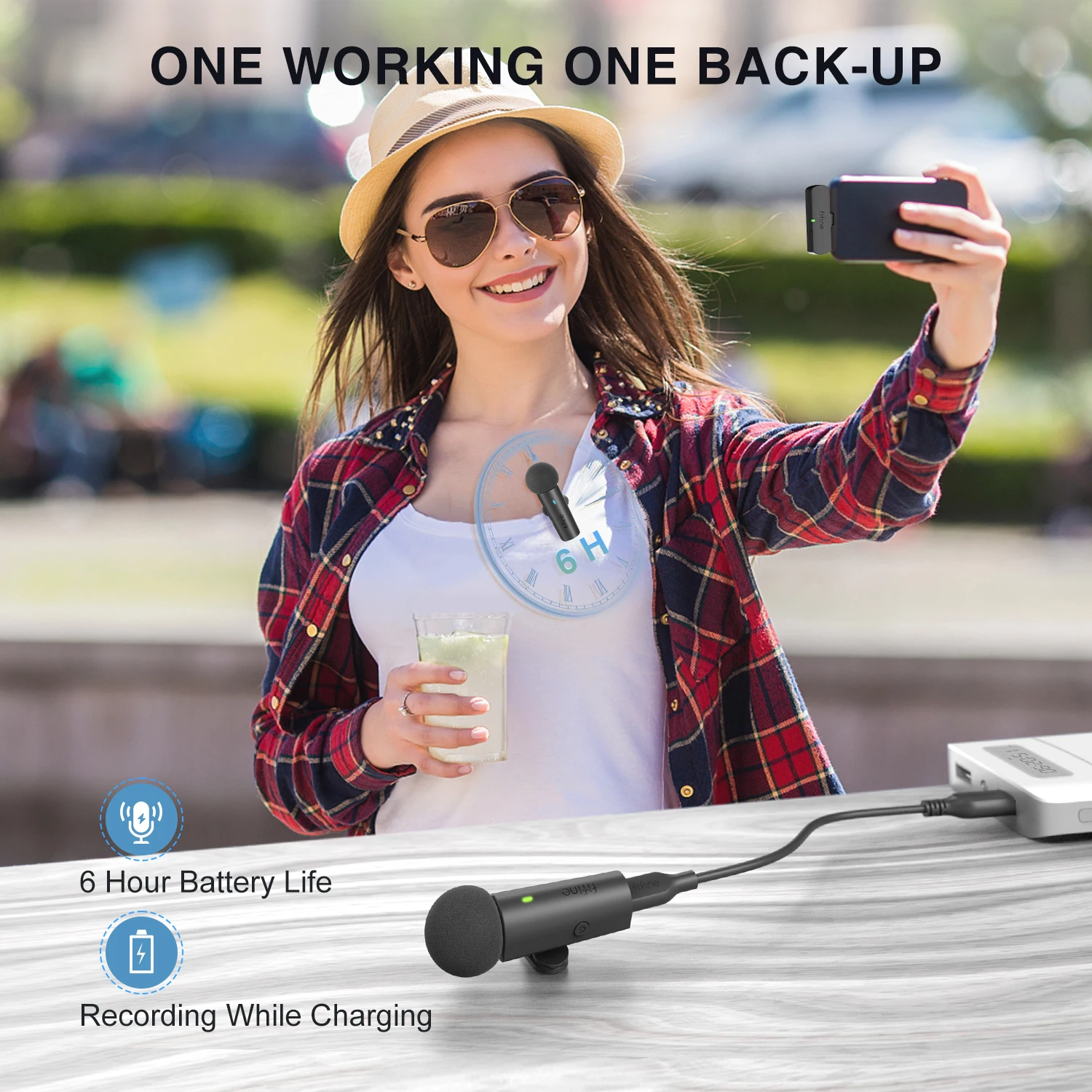 For Fifine M8 2-in-1 Clip-on Lapel Microphone Wireless Omnidirectional Microfono Inalambrico Mini Microfone for Recording