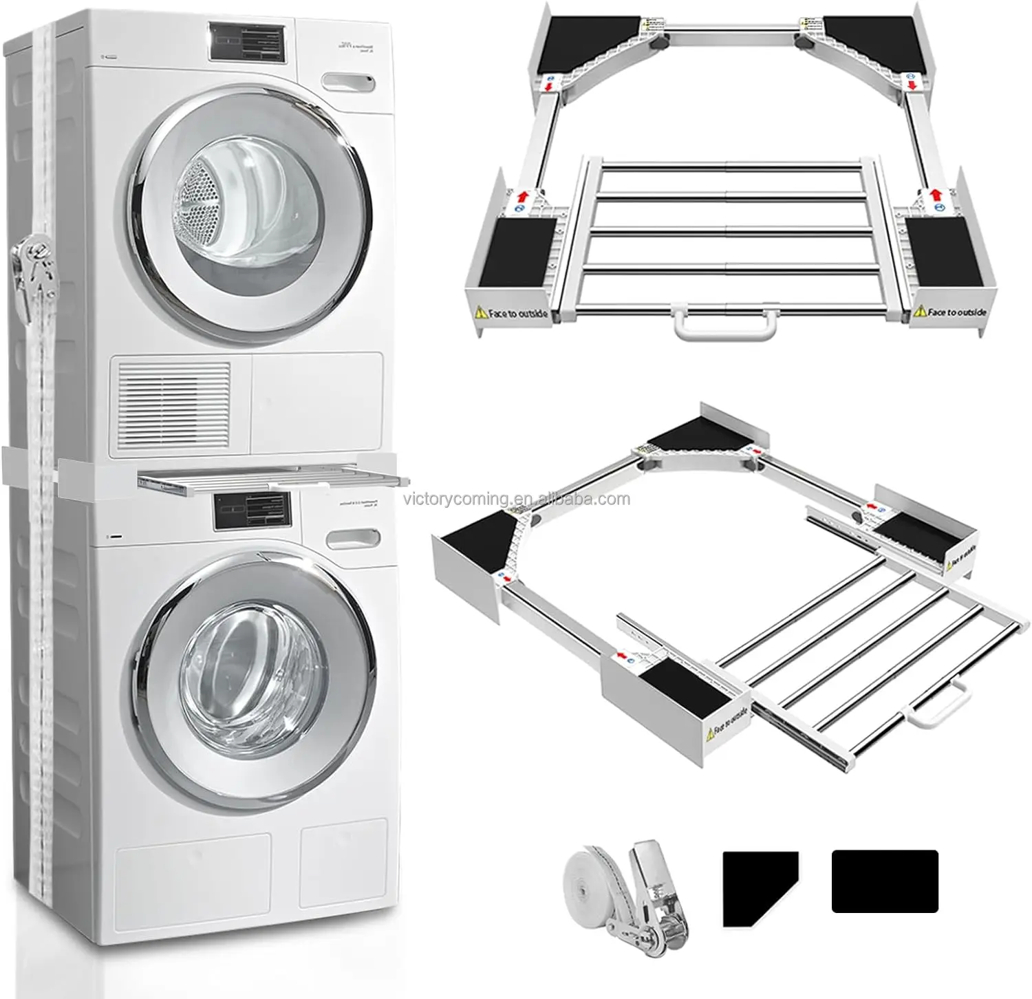 Adjustable Pulout Shelf Washing Machines Stacking Kit Shelf With Ratchet Strap Factory