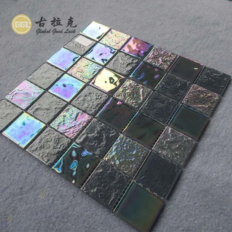 glittering grey square glass mosaic tile outdoor crystal mosaic  for swimming pool supplier