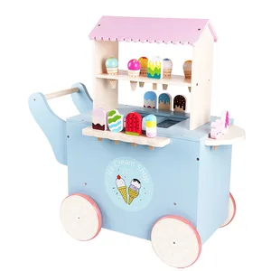 EDULAND Children's Wooden Kitchen Play Set Parent-Child Interactive Educational Toy with Ice Cream Car & Friends Sharing Feature