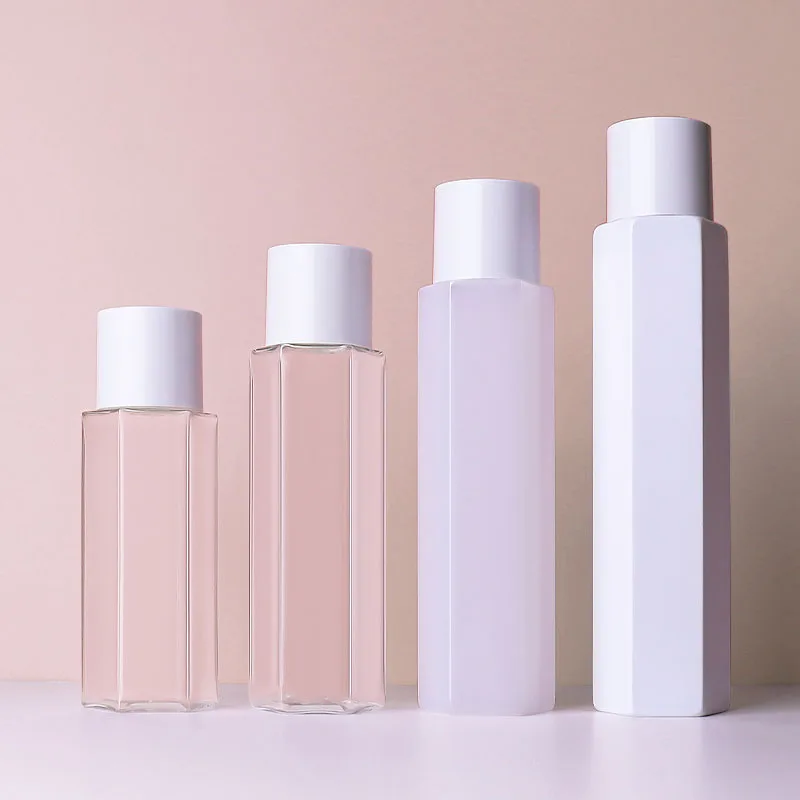 Custom 80ml 90ml 110ml 130ml Cosmetic Lotion Toner Bottle Unique Hexagon Face Cream Plastic Bottle
