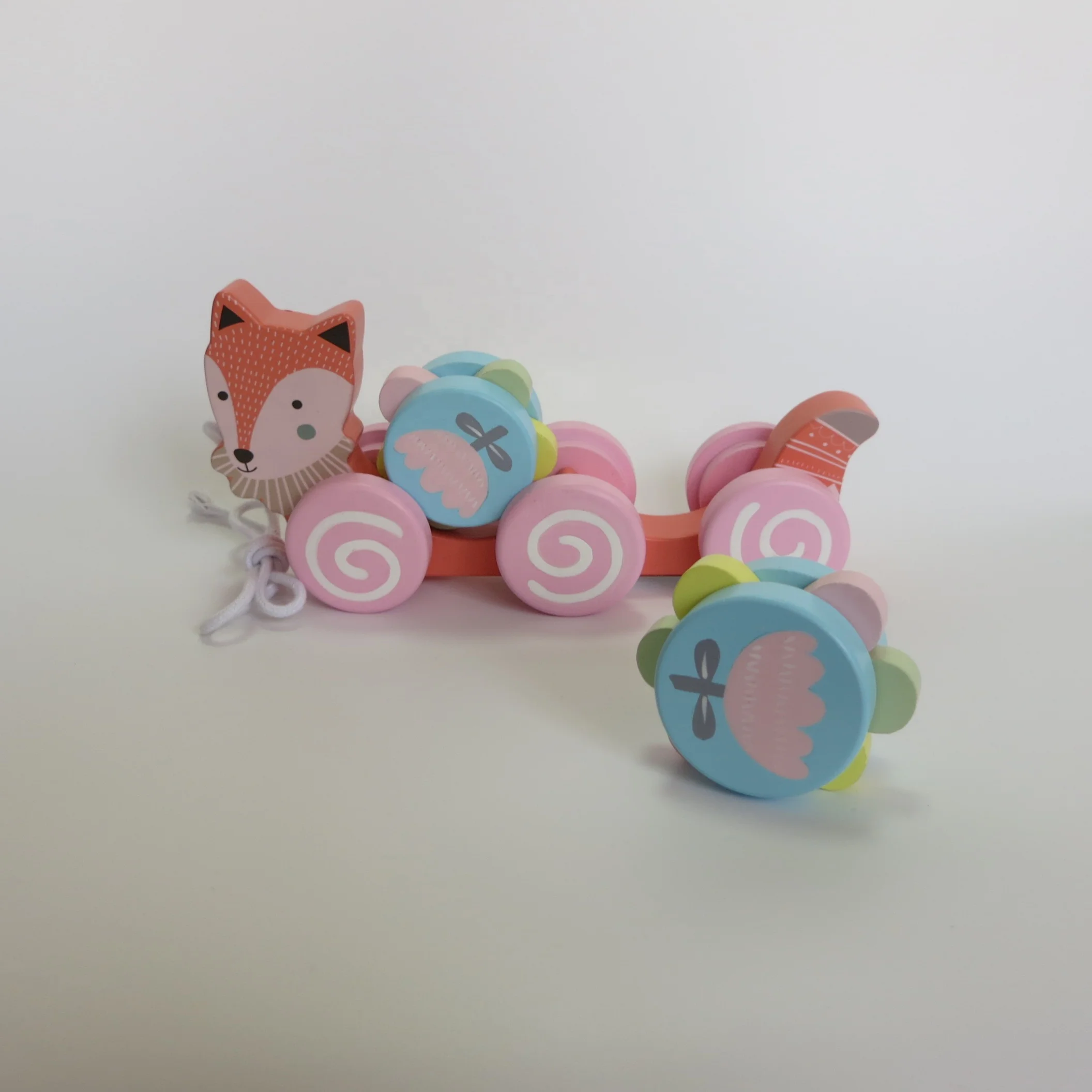 Деревянный игрушечный набор, тянущийся вдоль автомобиля, лиса, животное