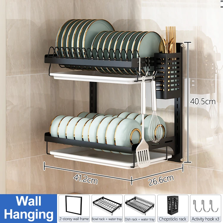 Wall Mounted Dish Drying Rack Stainless Steel Hanging Bowls