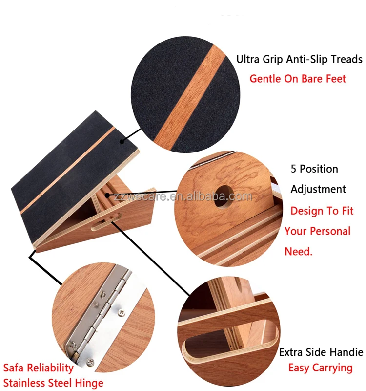 Adjustable Incline Board Calf Stretcher Extra Side Handle Design Fitness Power Training Wooden Slant Stretch Board