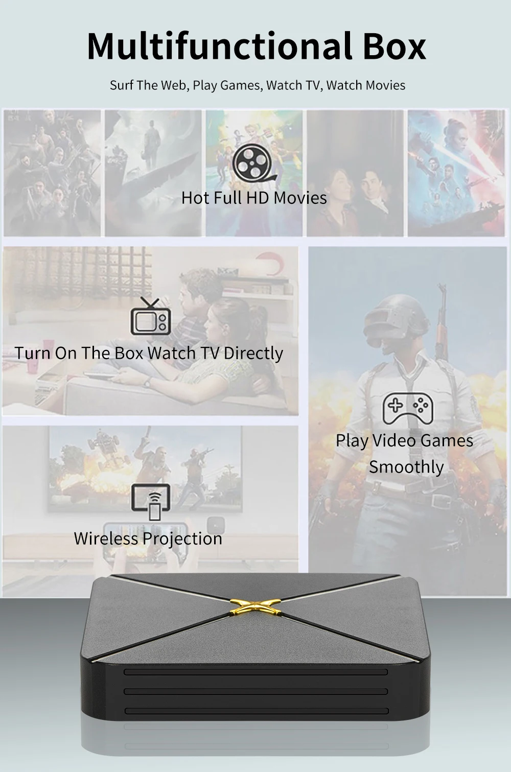 HLQ-Y3A X4 2024 Custom Logo Smart TV Box Android 13 Quad Core Set-Top Box with 2GB RAM and 8GB ROM WiFi AMLogic Processor