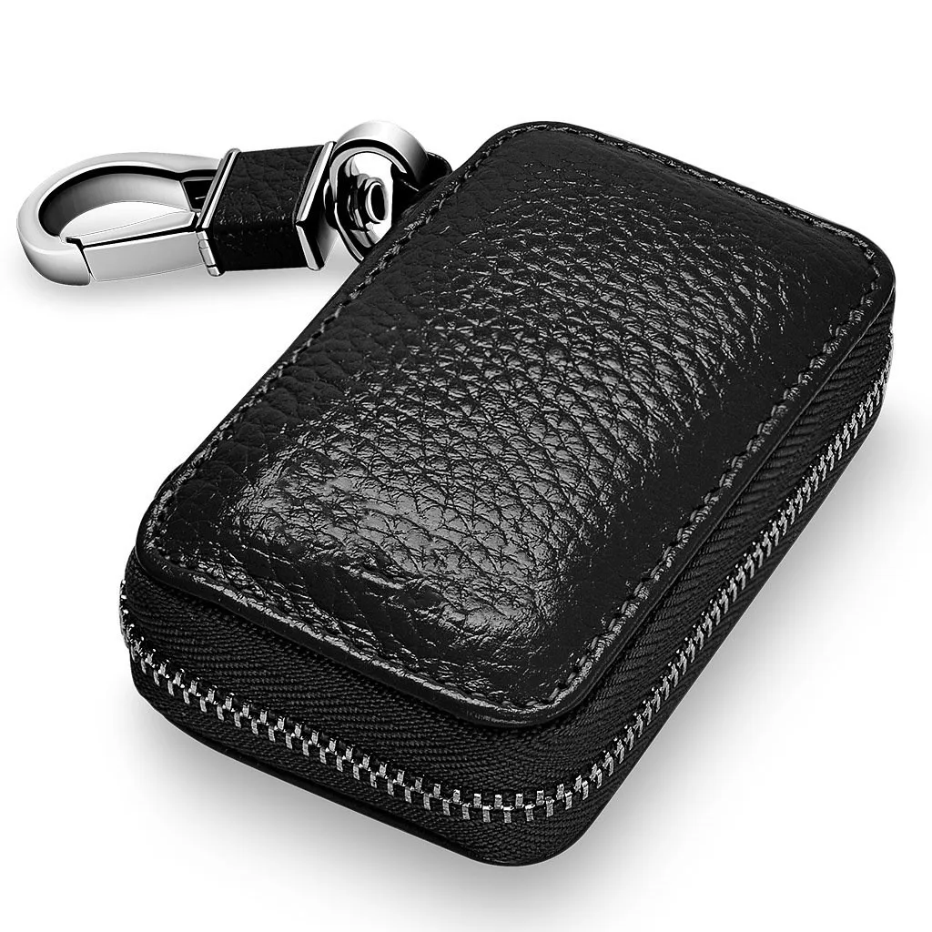 Leather Car Keychain Holder With 3 Keyrings & Screwdriver - Universal Key Fob Organizer For Men & Women (Pink)