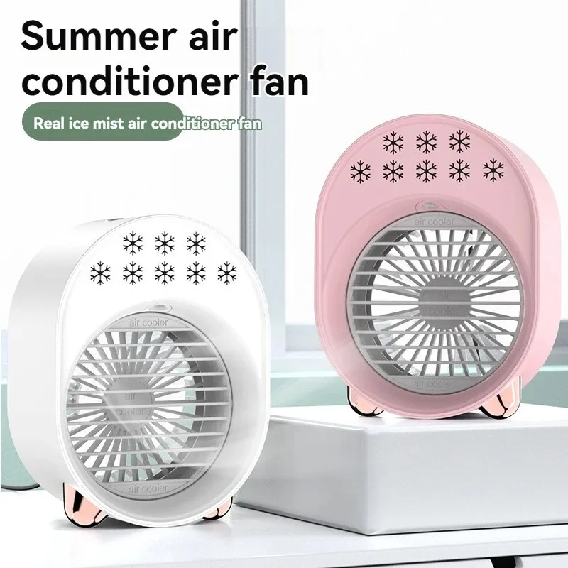Neuer tragbarer USB-Ventilator für Büro und Schreibtisch, Mini-Klimaanlage mit Luftbefeuchtung und farbigem Nachtlicht_voghion.com