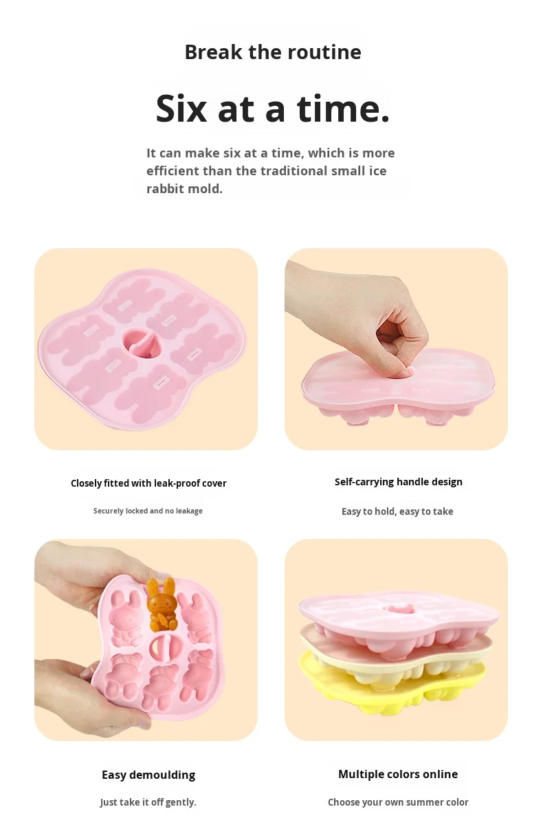Silicone Bunny Ice Tray with Easy Release Lid Commercial Ice Making for Home or Refrigerator Ice Cream Tools factory