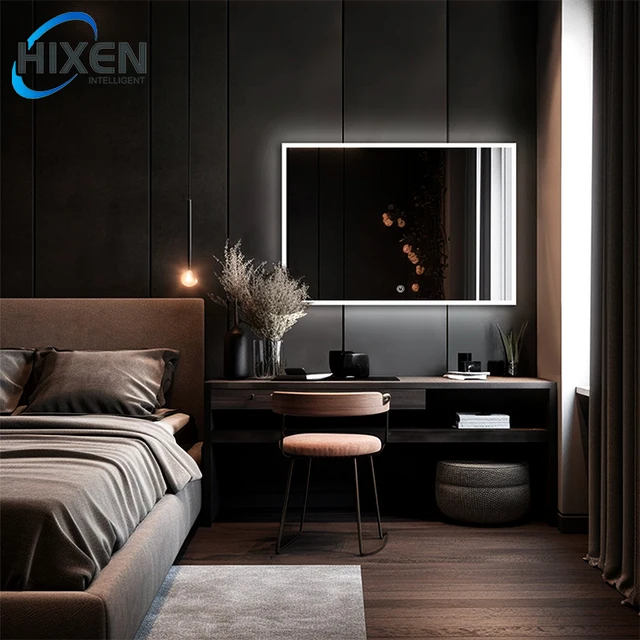 HIXEN 3000K-6000K rectangle frameless touch screen hotel bathroom LED light smart mirror