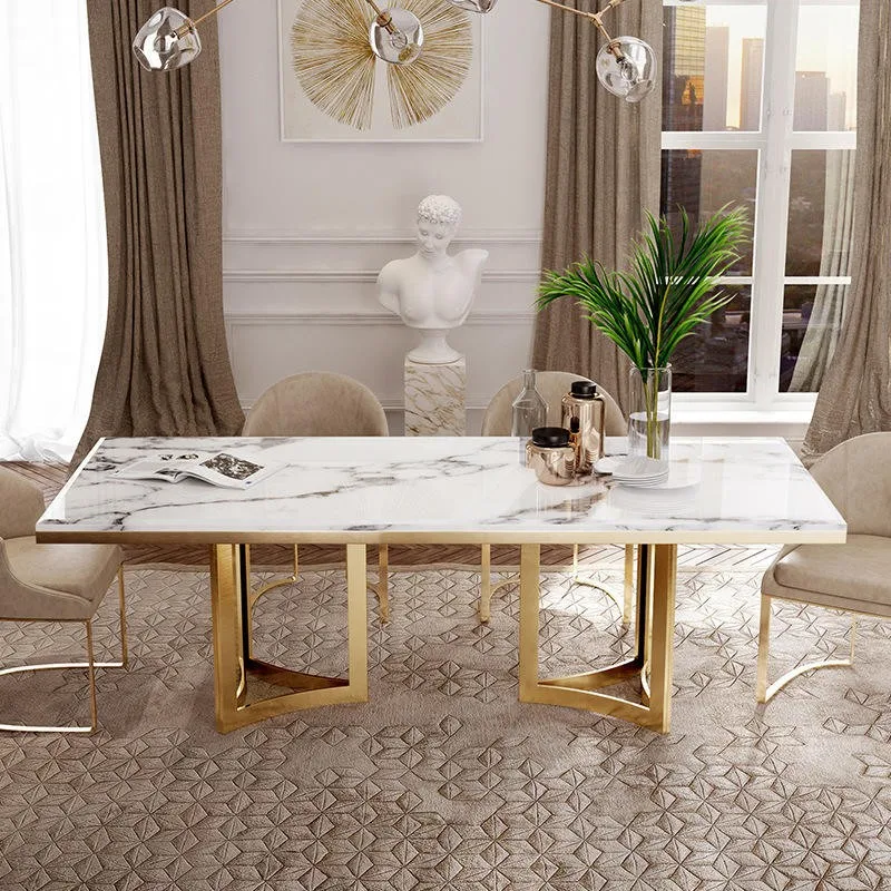 Modern Luxury Golden Stainless Steel Dining Table With Marble Top ...