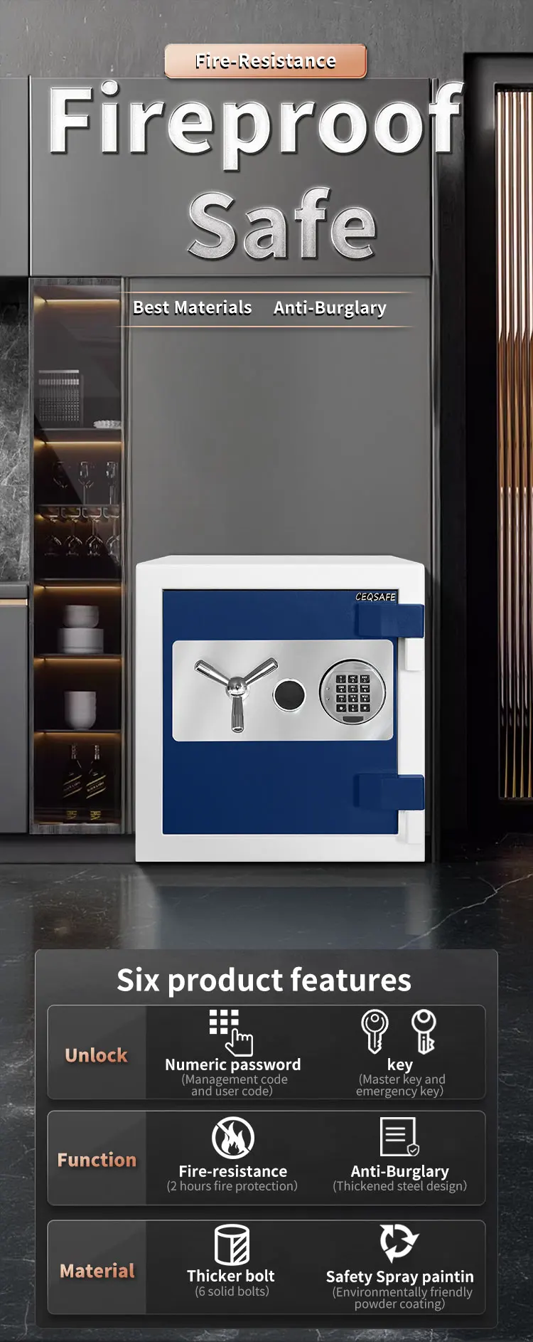 CEQSAFE Fire-proof Safe Document Heavy Duty Large Security Fireproof Safety Boxes manufacture