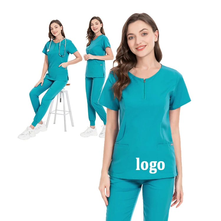 Logo Custom Scrubs Uniforms Sets Light Color Teal Green Doctor Hospital