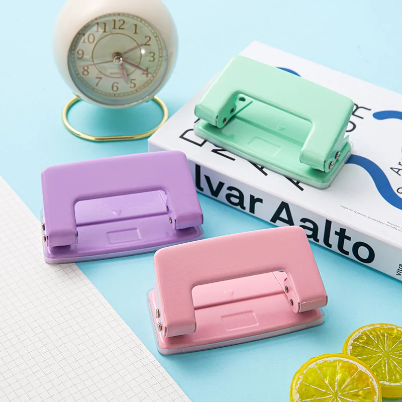Macaron Color Small Double Hole Punch 6mm Round Manual Office 2