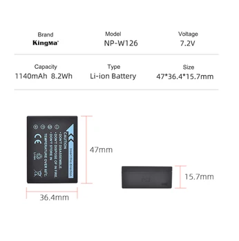 KingMa 1140mah NP-W126 Replacement Lithium-ion Digital Battery Charger Set for Fujifilm X-t1 X-e1 Xh1xt30 Xt20 detail image