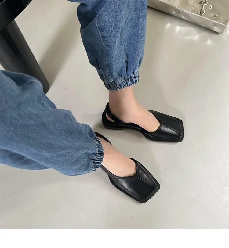 Elegant Square Toe Flat Summer Sandals for Ladies Anti-slip