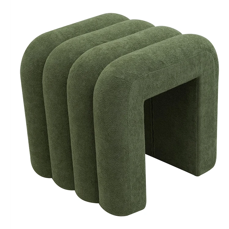 Modern Square Stool Fabric Boucle Decorative Ottoman Simple Rectangle Teddy Tool for Bedroom