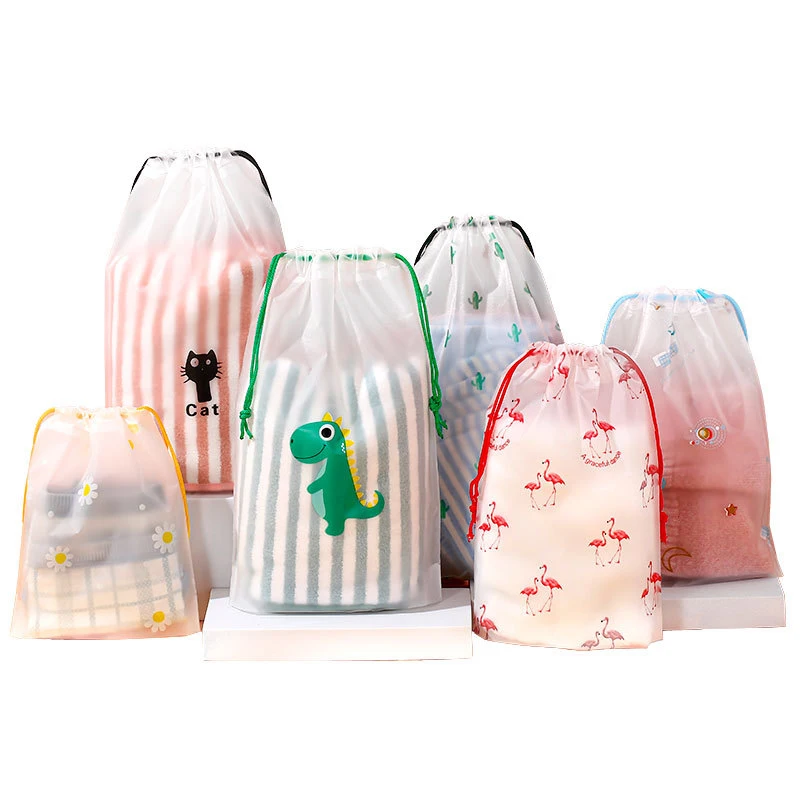 FREE SAMPLE Plastic Drawstring Bundle Pocket Sock Packaging Bag Transparent Drawstring Bag with Clothing Shoes Storage Bag